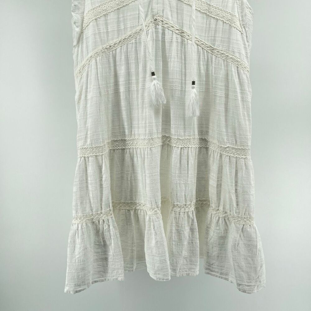 Knox Rose White Boho Lace Trim Tiered Short Dress Tassel Tie Size Large - Picture 4 of 14